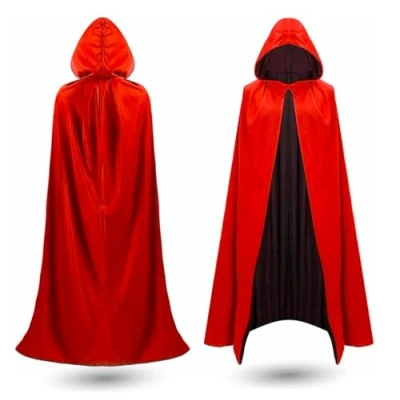 Afbeelding van Halloween vampier kostuum cape rood &amp; zwart met capuchon voor kinderen volwassenen dames heren