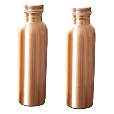 Afbeelding van Pure koperen waterfles voor Ayurvedische gezondheidsvoordelen (gewrichtsvrij en lekvrij) (900 ml, effen) SET VAN 2 STUKS