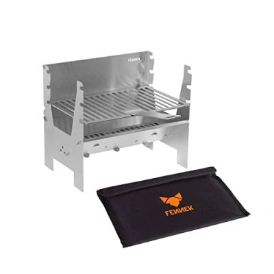 Afbeelding van FENNEK Grill light Houtskoolgrill voor kamperen/trekking/camperleven, tuin en outdoor grillplezier mobiel/insteeksysteem van rvs