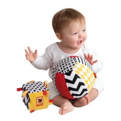 Afbeelding van MACIK 2 BLACK WHITE New Born Baby Toy GIFT SET Activity CUBE Soft Rattle BALL for Toddler Infant 6 months CRINKLE Teething toys Newborn chew