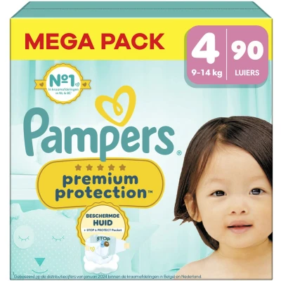 Afbeelding van Pampers Premium luiers Protection , maat 4 maxi 9 14kg, maxiverpakking (1x 90 luiers)