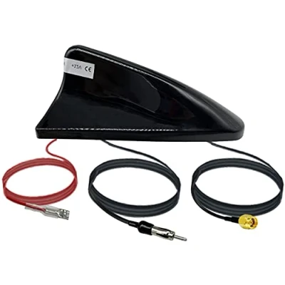 Afbeelding van Vecys DAB + autoantenne haaienvin FM/AM radioantenne signaalversterker SMA naar DIN stekkeraansluiting autodak auto digitale stereoradio 5 m RG174 kabel voor radio