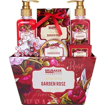 Afbeelding van BRUBAKER Cosmetics Bad en Body Set Bloemige Roos Violet Geur 7 Stuks Vintage Flower Cadeauset met Massage Acryl
