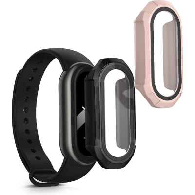 Afbeelding van kwmobile 2x cover geschikt voor Xiaomi Mi Band 8 Fitnesstracker van gehard glas en kunststof frame set zwart / vintage roze