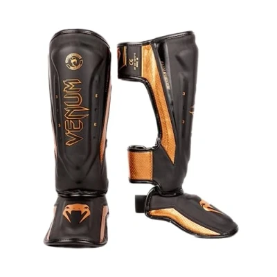 Afbeelding van Venum Elite Evo Kickboks Scheenbeschermers Zwart/Bronze L