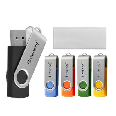Afbeelding van Intenso Office Line USB stick 5 x 64 GB Super Speed A 3.2 geheugenstick met maximaal 70 MB/s kleuren metalen beugel &amp; labels