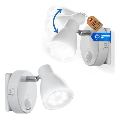 Afbeelding van TRANGO Set van 2 LED sensor nachtlampje 2635 026 *MILO* met bewegingssensor &amp; automatische functie in wit veiligheidslicht 230V stopcontact lamp, wandlamp, oriëntatielicht, licht