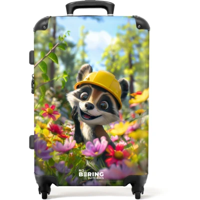 Afbeelding van NoBoringSuitcases.com® Kinderkoffer groot Kindertrolley koffer Wasbeer Bloemenveld Rolkoffer lichtgewicht Reiskoffer met 4 wielen Grote trolley XL 20 kg bagage