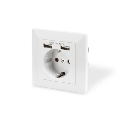 Afbeelding van DIGITUS Inbouwstopcontact met USB A lader 2 bussen 5 V / 2,1 totaal 250 50 Hz zuiver wit RAL 9003