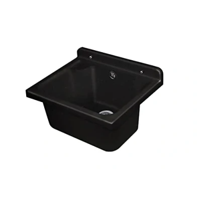 Afbeelding van Negrari Wastafel voor wandmontage, van hars, bestand tegen zuren normaal gebruik, vochtbestendig, afvoerset inbegrepen, L 42 x B 34 H 21, zwart met glitter