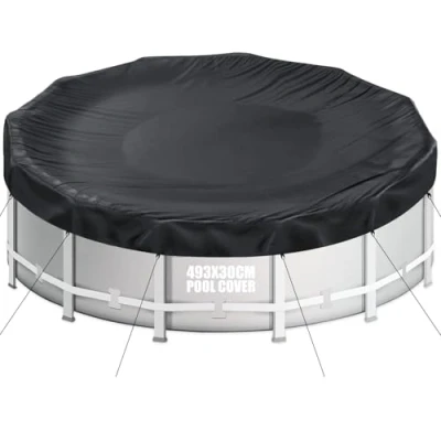 Afbeelding van Aipwerer Zwembadafdekking rond voor zwembad van 460 488 cm, diameter 493 zomer en winter, 420D Oxford, scheurvast, dekzeil Intex Bestway zwembaden (zwart trekkoord)