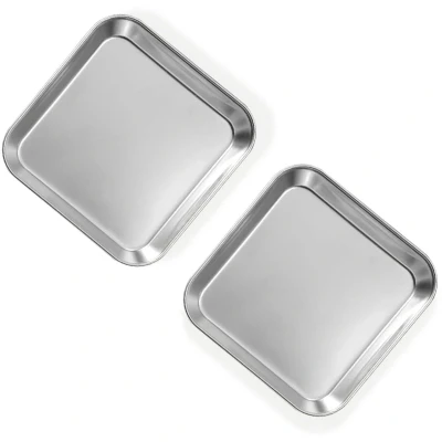 Afbeelding van Yitexin 2 stuks roestvrijstalen dinerborden, verdikte metalen schotelplaat voor voedsel, klein vierkant dienblad voorgerecht koekje steak dessert salade tandheelkundig (zilver)