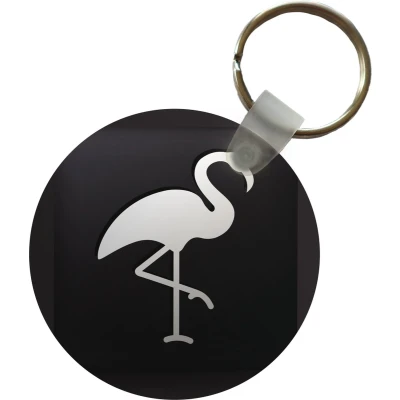 Afbeelding van Sleutelhanger een illustratie van flamingo op zwarte achtergrond Plastic Rond Uitdeelcadeautjes