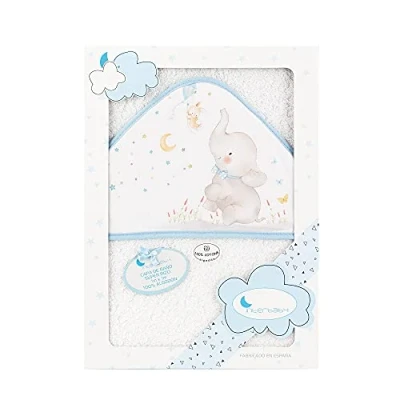 Afbeelding van Interbaby 01227 11 Badcape met capuchon, olifant, wit/blauw