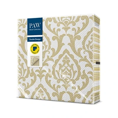 Afbeelding van PAW Papieren Servetten 3 laags (33 x 33 cm) I 20 Stuks Gedrukt met Inkt op Waterbasis aan Beide Zijden Home Decoratie Ideaal voor Dagelijks Gebruik Kleur: Portuguese Tiles Stripe (gold)