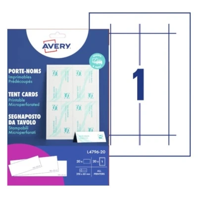 Afbeelding van Tafelnaambord Avery L4796 20 210x60mm wit 20stuks