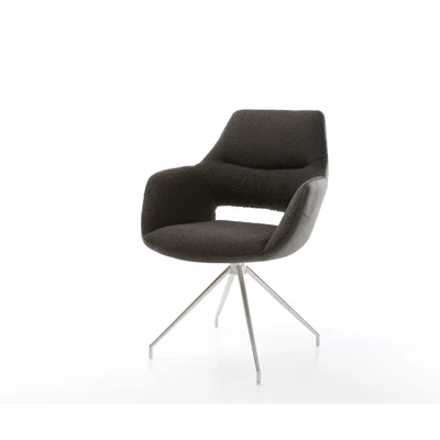 Afbeelding van DELIFE Draaistoel Yago Flex met armleuning materiaalmix zwart kruisframe conisch roestvrij staal 180 draaibaar pocketveer kern