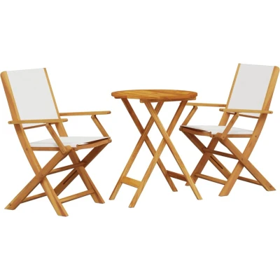 Afbeelding van vidaXL 3 delige Bistroset stof en massief hout crèmewit