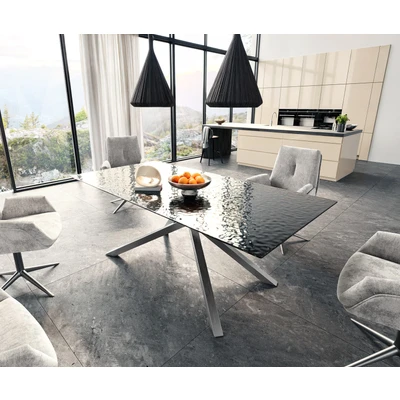 Afbeelding van DELIFE Eetkamertafel Edge 200x100 Glas smelten rokerig zwart 3D Relief kruisframe rechthoek RVS