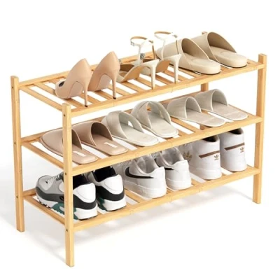Afbeelding van BAM BOO BOX Bamboe Schoenenrek 2 Niveau Schoenenkast 68 x 28 46 cm bamboerek Schoenenstandaard ideaal voor Hal, Woonkamer en Gang (Natuurlijk)