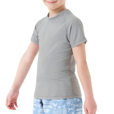 Afbeelding van MEETWEE Badpak voor kinderen, Rashvest, lange mouwen/kort, UPF 50+ zonwering, Rash Guard 5 15 jaar, grijs, korte mouwen, 14 Jaren