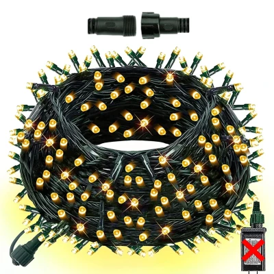 Afbeelding van Cheqo® Koppelbare Kerstboomverlichting Clusterverlichting Kerstlampjes LED Verlichting Kerstverlichting voor Binnen en Buiten 200 6m Extra Warm Wit Zonder Adapter