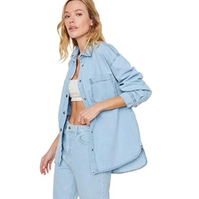 Afbeelding van Trendyol Blauw Basic Denim Overhemd Twoss22Go0185