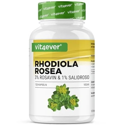 Afbeelding van Vit4ever Rhodiola Rosea Extract 120 capsules met 500 mg Hoogwaardige grondstof: 3% Rosavin &amp; 1% Salidroside 100% Rozenwortelextract Hoge dosering Veganistisch