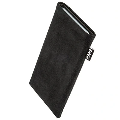 Afbeelding van fitBAG Classic Black Handytasche voor Apple iPhone 15 Pro Case originele Alcantara met microvezel voering reinigingsfunctie Made in Germany
