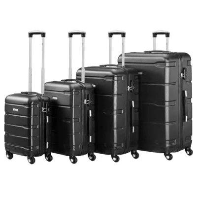Afbeelding van Zelsius koffer set ABS hardshell met cijferslot, 4 wielen en interne scheidingswand handbagagekoffer delig, trolley, groot, bagageset, zwart, delig