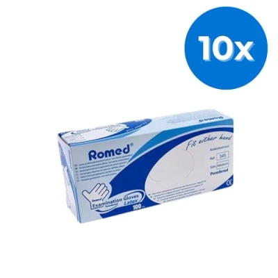 Afbeelding van Romed Latex handschoenen gepoederd Set van 10 doosjes XL