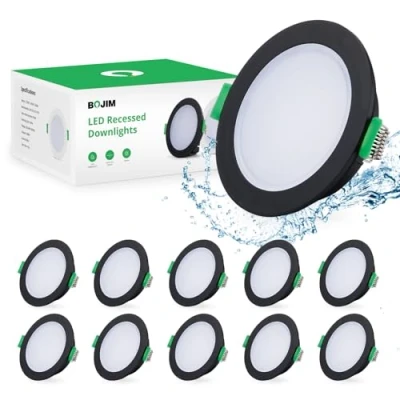 Afbeelding van Bojim LED Inbouwspots 230V Zwart, 10x Spot IP65, 5W Badkamer 4000K Neutraal Wit 400LM, Plafondspots 68mm, Dunne Plafond Inbouwverlichting 35mm, Voor Slaapkamer