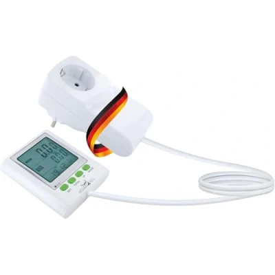 Afbeelding van SCHWAIGER 661576 Elektriciteitskostenmeter Verbruiksmeter Energiekostenmeter Groot afzonderlijk display Met verlengkabel Kosten Spanning CO2 uitstoot Stroom Vermogen