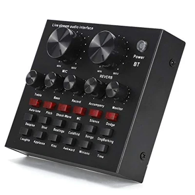 Afbeelding van V8 Audio externe geluidskaart, Bluetooth Computer Live Broadcast ABS Voice Changing Card, met 112 soorten elektro akoestische, 18 geluidseffecten, 6 effectmodi. (Zwart)