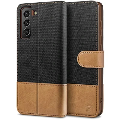 Afbeelding van BEZ Samsung S21 Hoesje, Galaxy Hoesje Book Case Leer Wallet, Flip Wallet [Canvas Kunstleer] met Creditcardhouders, Standaard, Magnetische Sluiting, Zwart
