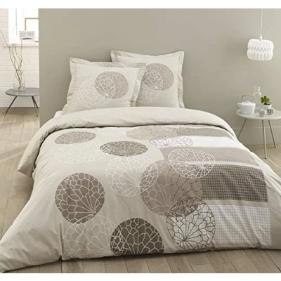 Afbeelding van VISION Adele dekbedset 100% katoen 1 dekbedovertrek 240 x 260 cm + 2 kussenslopen 65 met platte shuttle Beige