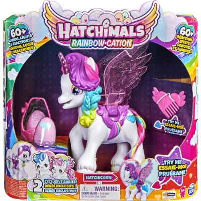 Afbeelding van Hatchimals CollEGGtibles Interactieve Hatchicorn eenhoorn met slaande vleugels meer dan 60 lichtjes en geluiden 2 unieke baby&#039;s
