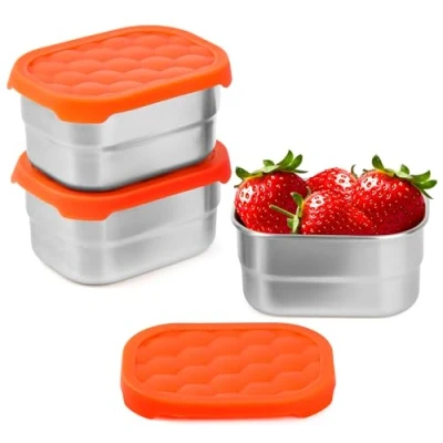 Afbeelding van Winter Shore 230 ml Roestvrijstalen Snack Containers met Siliconen Deksels (3 Pak) Koelkast, Oven, Diepvries, Vaatwasser Veilig Kleine Voedsel Opslag Deksels, Lekvrije Lunchbox Set