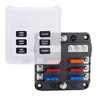 Afbeelding van 6 weg zekeringkast 12 V zekeringhouder voor auto, vrachtwagen, zekeringblok met negatieve bus indicator boot, bestelwagen, SUV, vrachtwagen