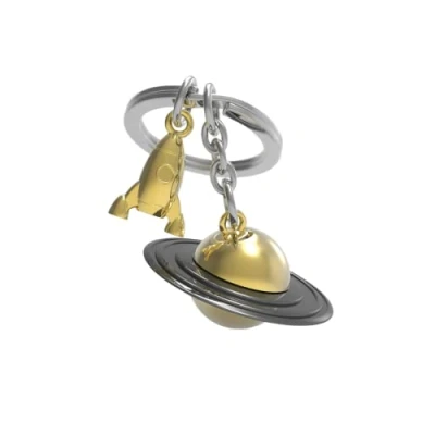 Afbeelding van Metalmorphose Keyring Gold &amp; Bullet body Saturn with moving middle ring + rocket charm