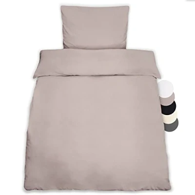 Afbeelding van Beautissu Set van 1 renforcé beddengoedset 155 x 220 cm Julie kussensloop 80 beddengoed met dekbedovertrek en 2 delig verkoelend zomerbeddengoed katoen in taupe
