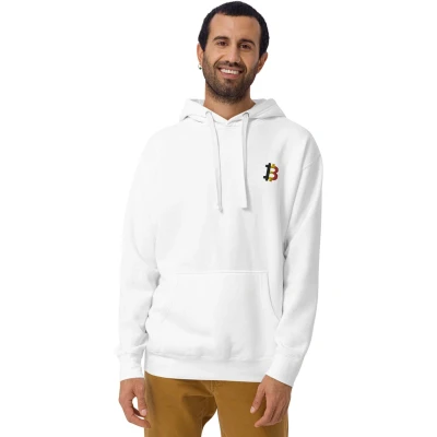 Afbeelding van Belgische Bitcoin Vlag Hoodie Unisex Kleur Wit Maat M cadeau Crypto Trui Merch Kleding
