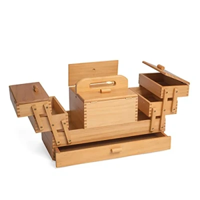 Afbeelding van Hobby Gift Houten Cantilever Naaien, Kunst, Ambacht, Hobby&#039;s Opbergdoos, 4 Tiers met Verwijderbare Lade