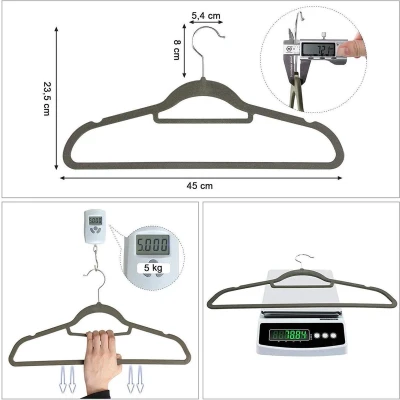 Afbeelding van SONGMICS Kleerhangers, fluweel, 20 stuks, 0,6 cm dik, kledinghanger, jashanger met antislip oppervlak, twee inkepingen, 360 draaibare haak, antislip, grijs, CRF20V