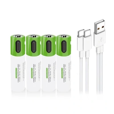 Afbeelding van USB AAA lithium ion oplaadbare batterijen, 1,5 V 550 mWh batterij, 1 uur snel opladen, 1200 cycli met type C oplaadkabel, bescherming tegen overlading, verpakking van 4