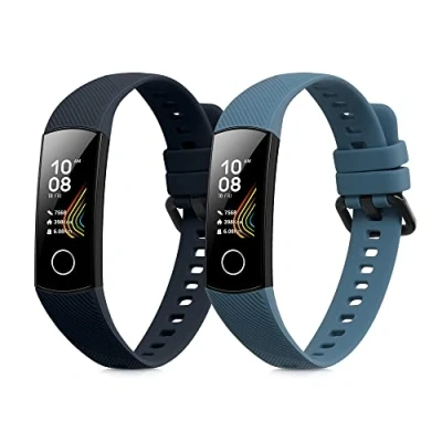 Afbeelding van kwmobile 2x horlogebandjes geschikt voor HONOR band 5 / 4 bandje Smartwatch bandjes van TPU Activity tracker horloge in zwart groen