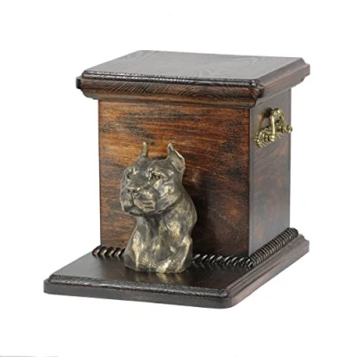 Afbeelding van Art Dog Handgemaakte Aangepaste Hondenherdenkingsurn Koudgegoten Bronzen Hondenkop op Berkenbasis Gepersonaliseerde Hondencrematiedoos 19x31x22cm Amerikaanse Staffordshireterriër