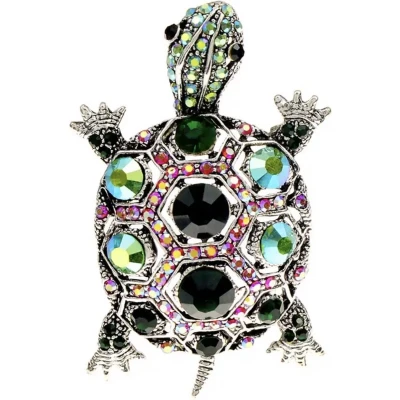 Afbeelding van Broche Schildpad Turtle ( Groen /Zilverkleurig )