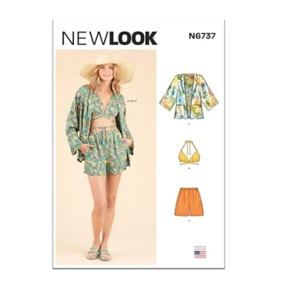 Afbeelding van New Look UN6737A Misses&#039; jas, Wrap Halter Top en Shorts A (8 10 12 14 16 18 20)