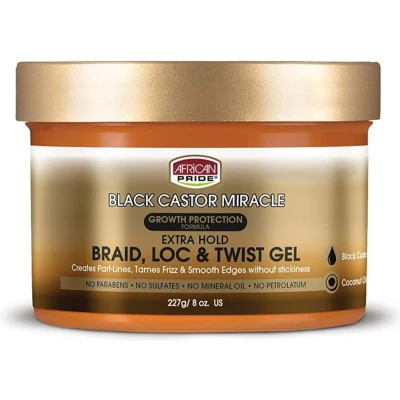 Afbeelding van African Pride Black Castor Miracle Extra Hold Braid, Loc &amp; Twist Gel 227gr